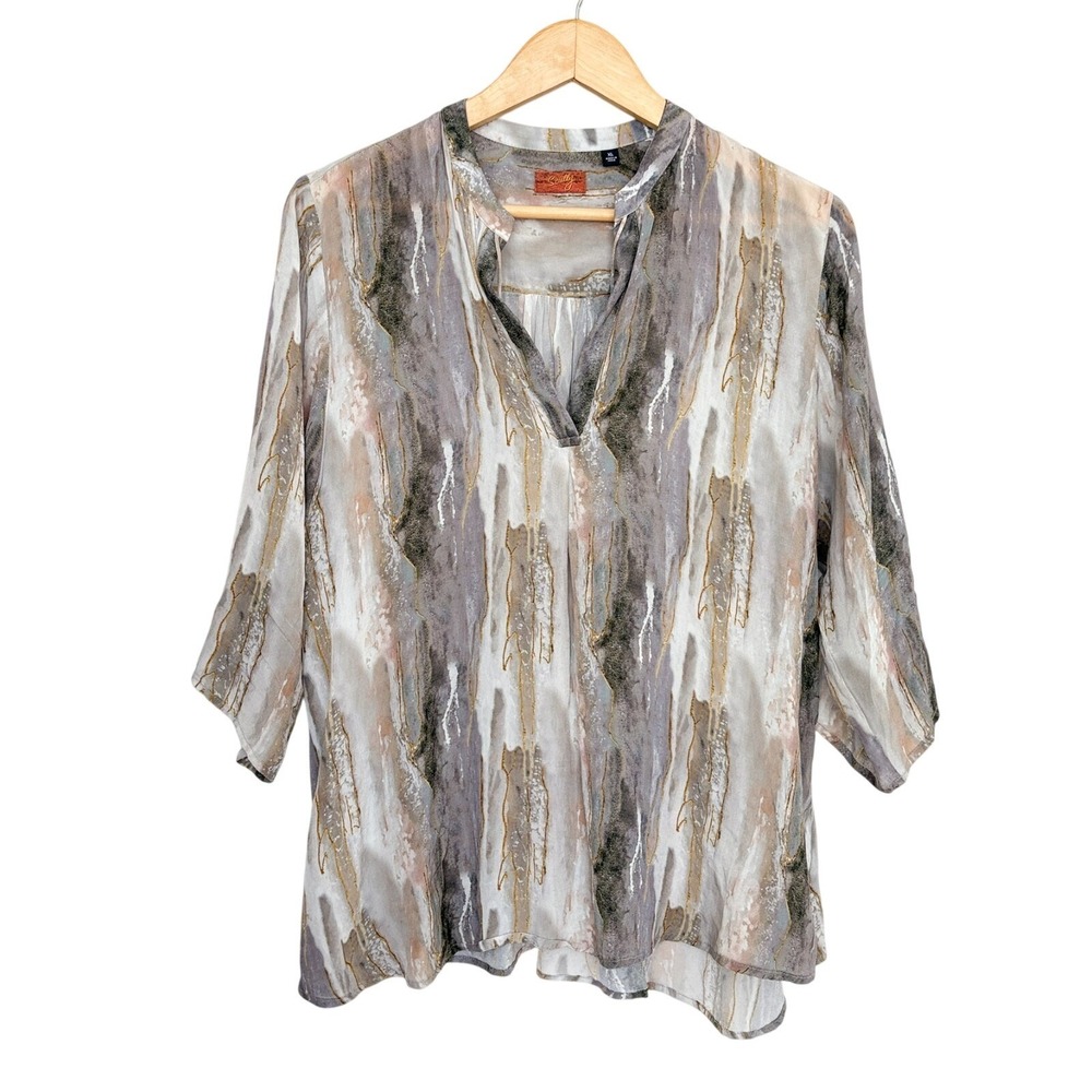 SCULLY Cupro Vegan Silk Tunic XL Western Chic Festival Lace Boho Peasant Marble